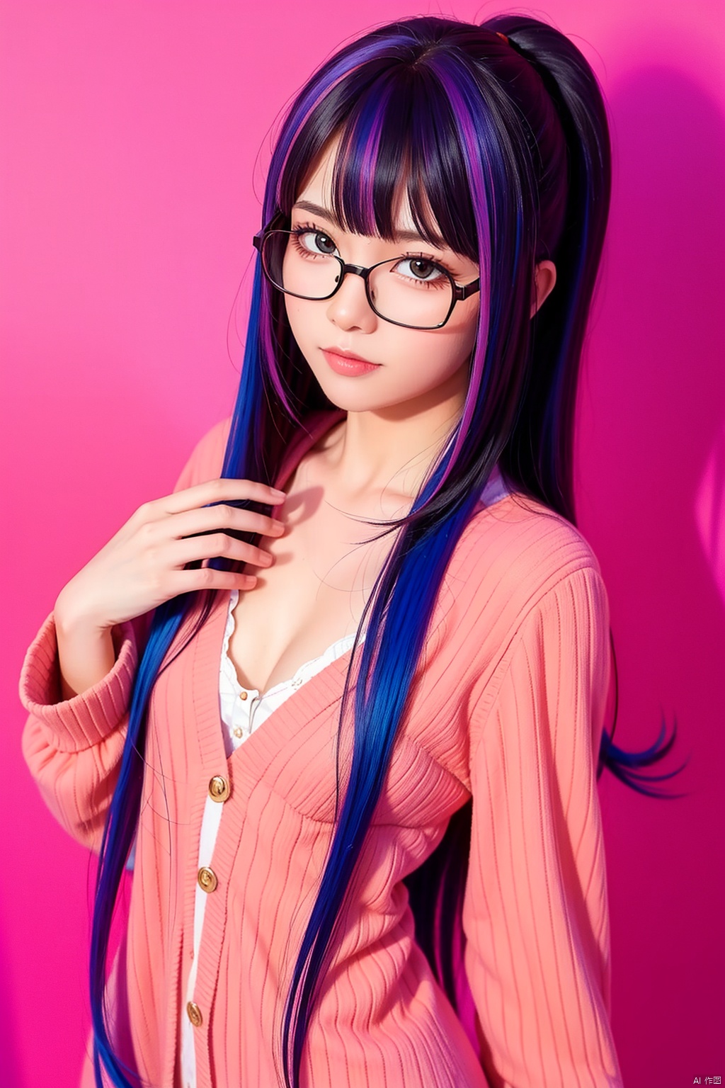  1girl, eyewear,long_hair, looking at viewer,cowboy shot, liuti,colorful hair,