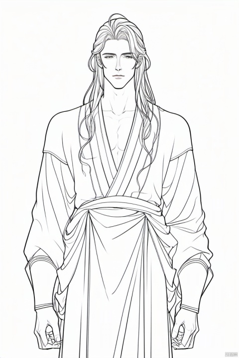 1boy,line style,long hair,