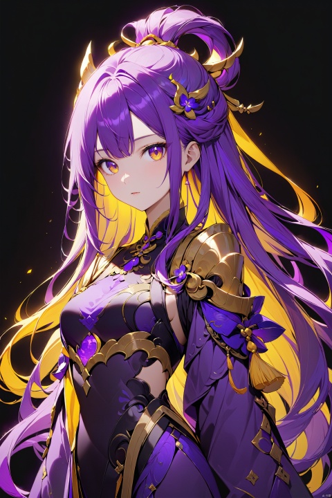  nishang,1girl, qingsha,,purple yellow theme,standing ,in the dark,simple background,upper body, looking at viewer,long colorful hair,(((masterpiece,best quality))),((good structure,Good composition,good atomy)),((clear,original,beautiful)),迪士尼