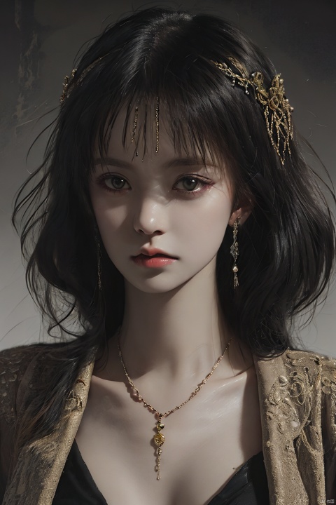  1girl,upper body,necklace,earrings,jewelry,(((masterpiece, best quality))), in the dark,deep shadow,moyou