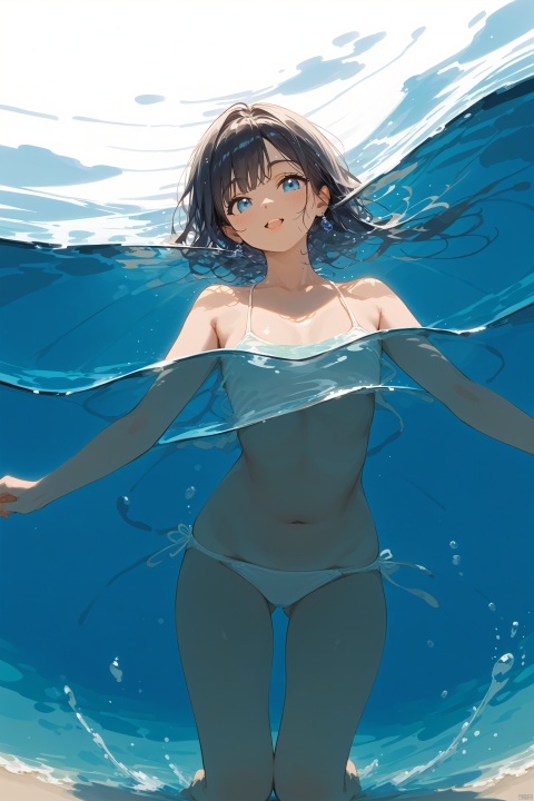  fine art, line art, 1girl,swimming, water style，under water
