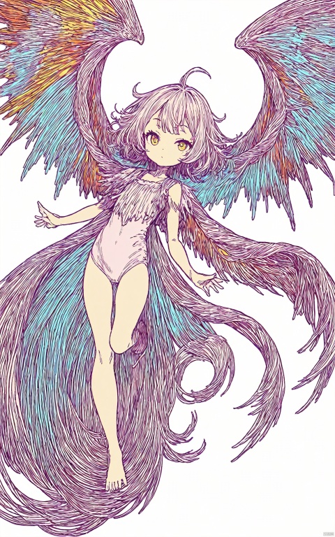  masterpiece,best quality, line art,line style,1girl,color chaos theme, loli，giant wings，