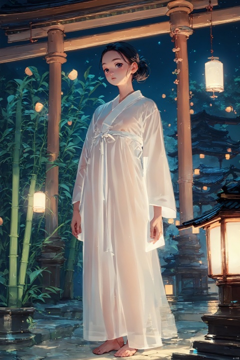  score_9, score_8_up, score_7_up, score_6_up, score_5_up, score_4_up, 
1girl,((see through long robe)),(depth of field),thin body,architecture,east asian architecture,lantern,standing in bamboo garden,night,in the dark,lee light,far shot,