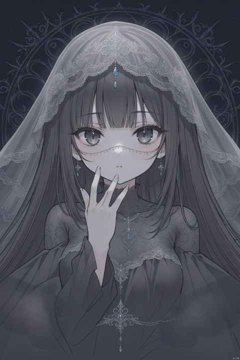  best quality,line art,line style,
the essence of a woman's face,partially obscured by a black veil.as style