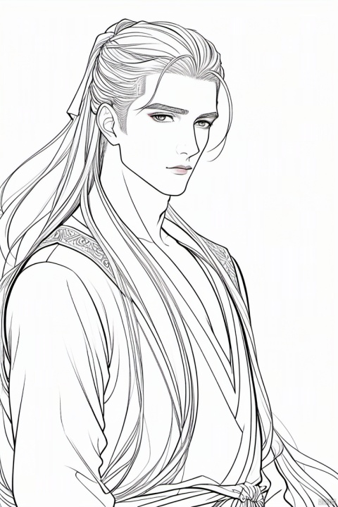 1boy,line style,long hair,