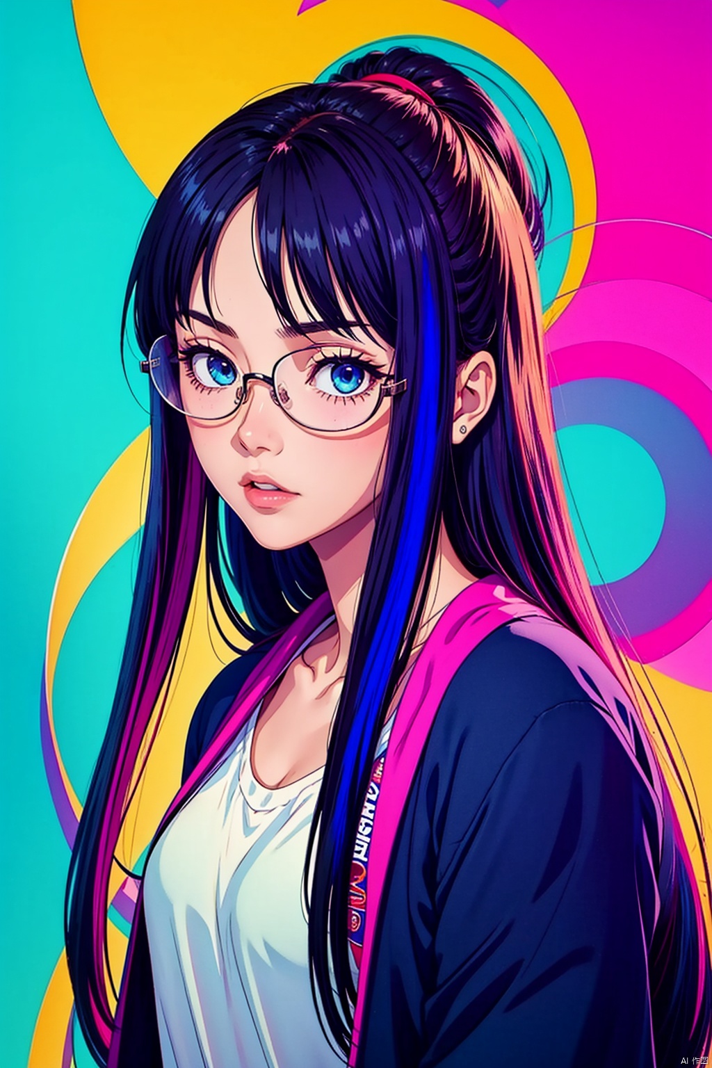  1girl, eyewear,long_hair, looking at viewer,cowboy shot, liuti,colorful hair, loli