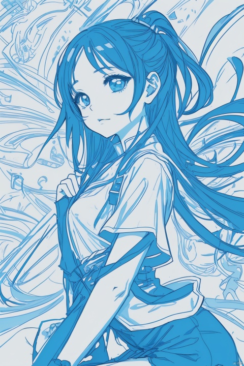  as7033 style,line art style,line style,1GIRL,SOLO,WHITE BLUE THEME, nichang