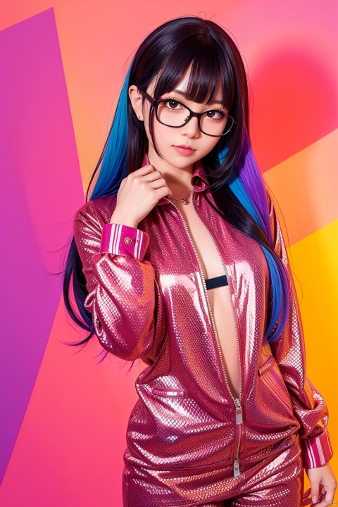  1girl, eyewear,long_hair, looking at viewer,cowboy shot, liuti,colorful hair,