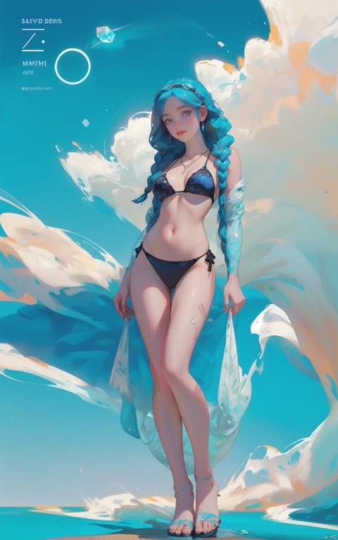  simple_blue_background, golden and white theme, Sense of coordination, sense of order, mathematics beauty, (((cover design))), (((((cover art))))), ((trim)), album_art, official art, (Master's work), full body, ( closeup, 1girl,solo:1.2), , yz, swimsuit, blue eyes, bikini, long hair, sunflower, twin braids, braid, necklace, hair ornament, hairband, cloud, sky, summer, water patterns, white geometry, colorful geometry, reflection, crystal_art, pattern_design, creative, Mystery pattern, colorful crystal decorate, blue crystal, (architectural art), ((geometric art)), pattern design, creative, shine, dream, swimming in ocean, happy summer, beach, sandals, waves, ------, Low saturation, grand masterpiece, Perfect composition, film light, light art