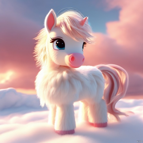  wuma, pony, ^ ^, whiskers, cute, cc-color-correction, mf-movie-filter, warm colors, whimsy and dramatic lighting, white fur, soft lighting, fluffy, pony focus, closed eyes, no humans, snow, outdoors, smile, full body, sky, closed mouth, 1girl, simple background, cloud, white background, red theme, happy, standing,whimsy and dramatic lightin