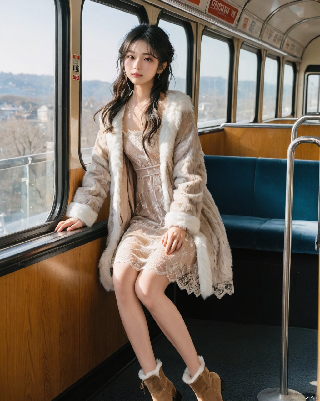 (masterpiece,best quality,ultra highres:1.1),uncensored,prefect lighting,side_light,very aesthetic,rating_explicit BREAK
1girl 18yo,japanese_actress,slim waist,(portrait:1.5),
,,
,zhongtiaocaiwei,
(Faux_fur_coat:1.5),(Lace_trimmed_slip_dress:1.4),(Velvet_ankle_boots:1.3),in a bus,,sunlight through the glass to form a beam,outdoors,