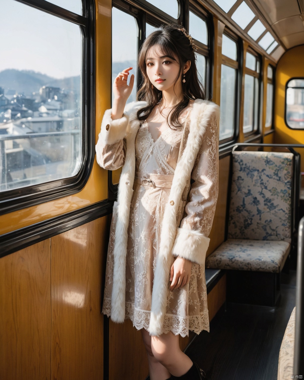 (masterpiece,best quality,ultra highres:1.1),uncensored,prefect lighting,side_light,very aesthetic,rating_explicit BREAK
1girl 18yo,japanese_actress,slim waist,(portrait:1.5),
,,
,zhongtiaocaiwei,
(Faux_fur_coat:1.5),(Lace_trimmed_slip_dress:1.4),(Velvet_ankle_boots:1.3),in a bus,,sunlight through the glass to form a beam,outdoors,