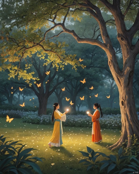 A iren song in bloom at the dawn, a peaceful scene where people dance with respect as they gather under trees before sunrise. The imagery is festive and inviting: butterflies fluttering freely around flowers arranged on ornamental leaves of delicate oak petals or plants glowing brightly through windows reminiscent perhaps to fairy tales sung by monks during their early years that symbolize peace within life itself for , 2000s vintage RAW photo, photorealistic, film grain, candid camera, color graded cinematic, eye catchlights, atmospheric lighting, imperfections, natural, shallow dof, High level of detail to create a photographic-like image, focusing on lighting, realistic textures, hyperdetailed.