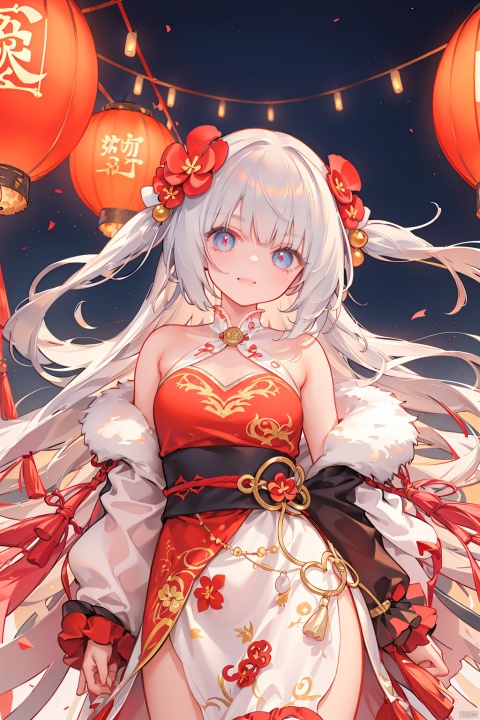  tian qi girl,hair flowers,chinese clothes, eastern dragon,chinese new year,lantern