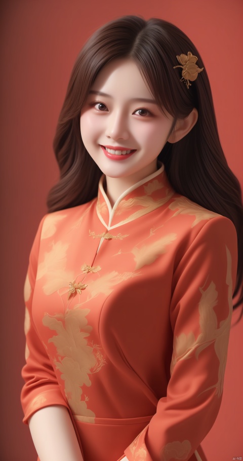 guangzy, 1girl, solo, red theme,best quality, ultra-detailed, masterpiece, finely detail, highres, 8k wallpaper,smile, xiqing