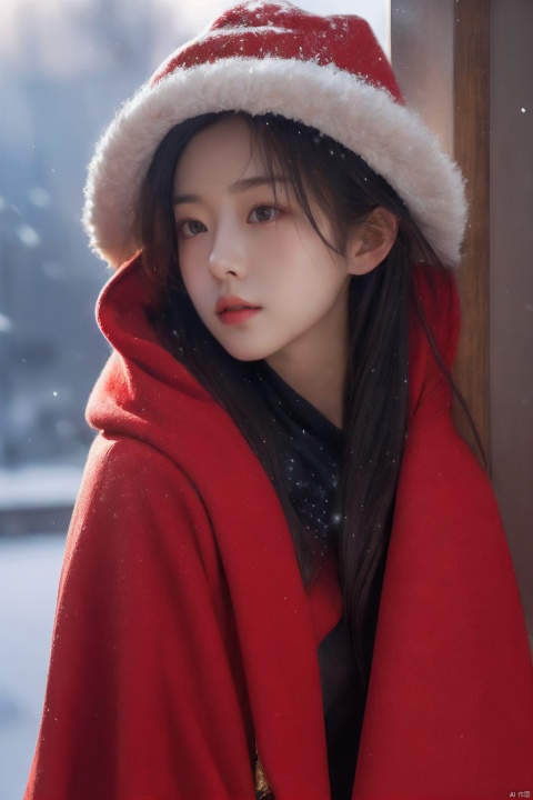  The girl in the plush hat, like a masterpiece of realism, is of superior quality, picture quality reaching the realm of ultra-high resolution 16K. Imagine it was snowing outside, she was dressed in red, her long legs were naked, an apple green coat was draped over her, and then a coat was draped over her, and the smell of winter was in her face. High-definition picture, light and dark contrast outstanding, side light and diffuse reflection intertwined, collision light, close-up instant solidification, strong emotional emergence. That&#039;s the beauty of modernism, a painting, a Ordinary Heroes, a gripping, Light master, (\xing he\), 1girl