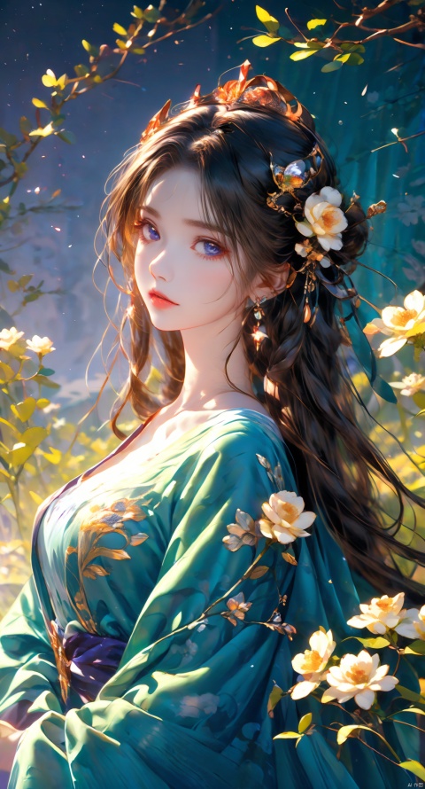  a woman in a purple dress with a flower crown on her head, guweiz, ((a beautiful fantasy empress)), artwork in the style of guweiz, beautiful anime portrait, palace , a girl in hanfu, digital anime illustration, beautiful anime style, a beautiful fantasy empress, anime illustration, anime fantasy illustration, beautiful character painting, trending on artstration, Add details, ((poakl))