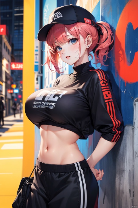  front, illustration, best quality, ultra-detailed, super detailed skin,cute, lovely, extremely detailed,8K,solo,1girl, detailed background,urban, night,dynamic angle,beautiful eyes,blash,smile,(streetwear:1.5),street style ,(emphasis splatter ),splatter,graffiti,spraycan,motion,navel,(croptop:0.8),(ear piercing:0.7),two-tone hair color,(cool),(HDR:1),wind
,(jitome:1.2),perfect hand,active,RETRO ART STYLE, NEON_POP ART STYLE, ART STYLE, hands behind back, yunqing, newspaper,(large breasts:1.5)