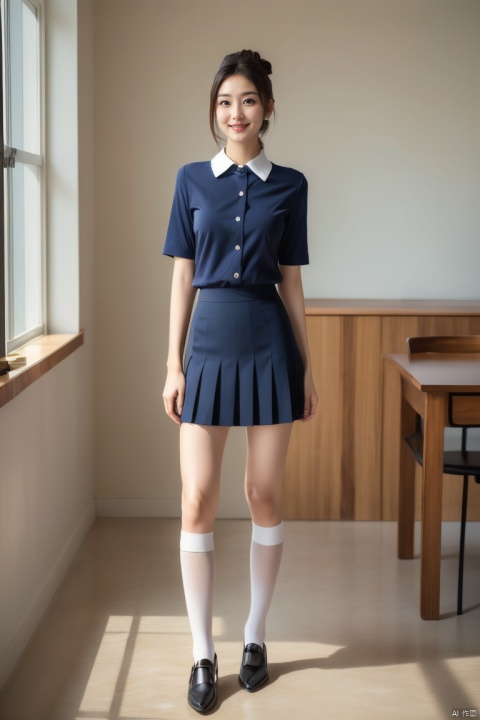  1girl,masterpiece,bestquality,realistic,8k,officialart,ultrahighres,school uniforms,knee socks,footwear,full shot,plns