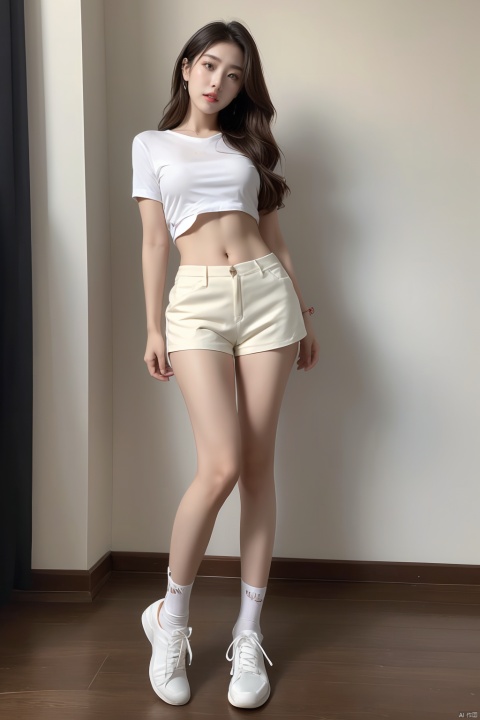  (Best Quality), (Masterpiece), (High), Illustrated, Original, Very Detailed,1 Girl,(from below),full body,Solo, Shorts, Big breast,long Hair, Whistle, Long Legs, Wrist Straps, Navel, Long Hair, Abdomen, Shorts,Shirt, Lips, White Shorts, Long Legs, Looking at the Audience,yebin, jy, miniJK, 1 girl, liuyifei,Outside, xiqing