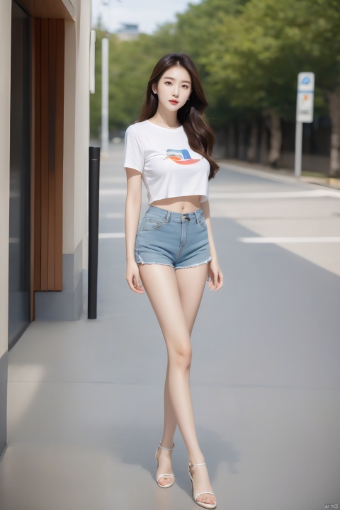  (Best Quality), (Masterpiece), (High), Illustrated, Original, Very Detailed,1 Girl,(from below),full body,Solo, Shorts, Big breast,long Hair, Whistle, Long Legs, Wrist Straps, Navel, Long Hair, Abdomen, Shorts,Shirt, Lips, White Shorts, Long Legs, Looking at the Audience,yebin, jy, miniJK, 1 girl, liuyifei,Outside, xiqing