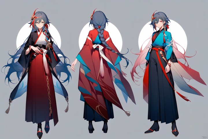  [[fu hua (phoenix)(honkai impact 3rd)]],nai3,1girl,solo,blue eyes
{artist:ask(askzy)}, 
(Multiple views)
hair ornament,blue eyes,hair ribbon,pants,belt,bracelet,wide sleeves,armor,hakama skirt,hair between eyes,fu hua,red kimono,red hair,very long hair,streaked hair,multicolored hair,hanfu,braid,pink hair,