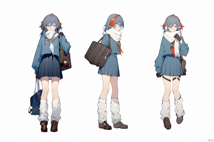  [[fu hua (phoenix)(honkai impact 3rd)]],nai3,1girl,solo,blue eyes
{artist:ask(askzy)}, 
(Multiple views)
scarf,skirt,bag,school bag,school uniform,bag charm,plaid scarf,shoulder bag,gloves,blue skirt,silk,brown footwear,shoes,scarf over mouth,duffel bag,fu hua,blue_eyes,hair_between_eyes,(white earmuffs),pleated skirt,((serafuku, (((loose socks, ))) white scarf, neckerchief,