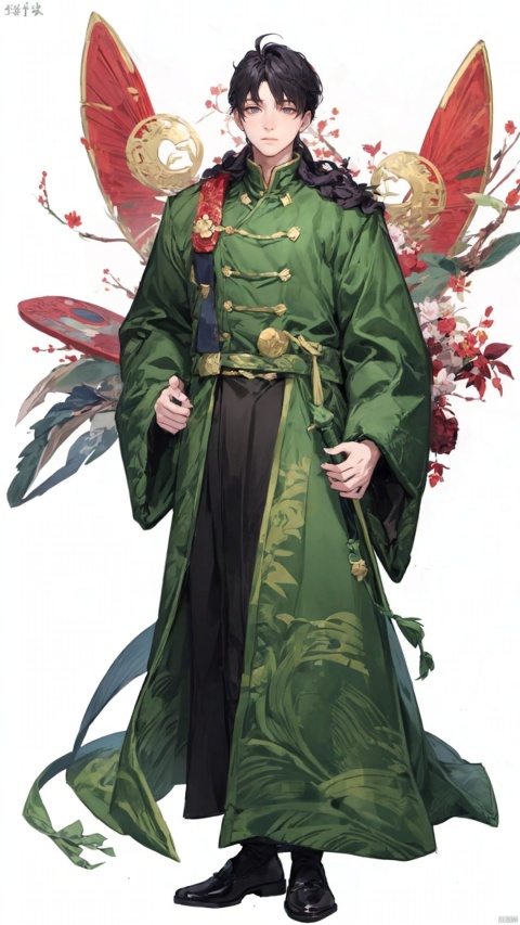 (masterpiece:1.3), (the best quality:1.2), (super fine illustrations:1.2), (Masterpiece), high quality, high detail, ((white background:1.2)), looking at viewer, (SOLO:1.4), outline, , simple background, Taoist priest,chinese clothes,(full_body:1.3),1 man,1male,40y.o,look tired,