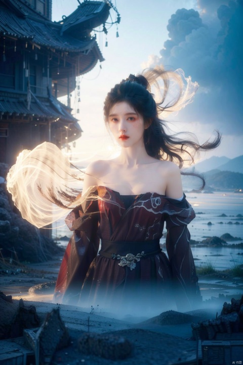 (1girl), light and shadow, wabstyle, glowing, emma, white hair, long hair, wind, two-tone body, two-tone hair, (put nothing on:1.8),cleavage, armor, the end, two faces, erosion, shine tatoo, collapse body, bone, vogue, horizon, solo, (photorealistic:1.4), cowboy shot, flash, time delay, snarl, cinematic angle, , mysterious, magical, obsidain, diamond, backlighting, birth, fluctuation, Walking., foam, 8k, photo, red, translucent, X-ray, goddess, baby, (chakra:1.2), fall, stormy sky, meditation, rage, ghost, dress, time reversal, seething, steam, glowing body, life and death, elegant, Fullbodytat, Hyung Tae Kim, jujingyi