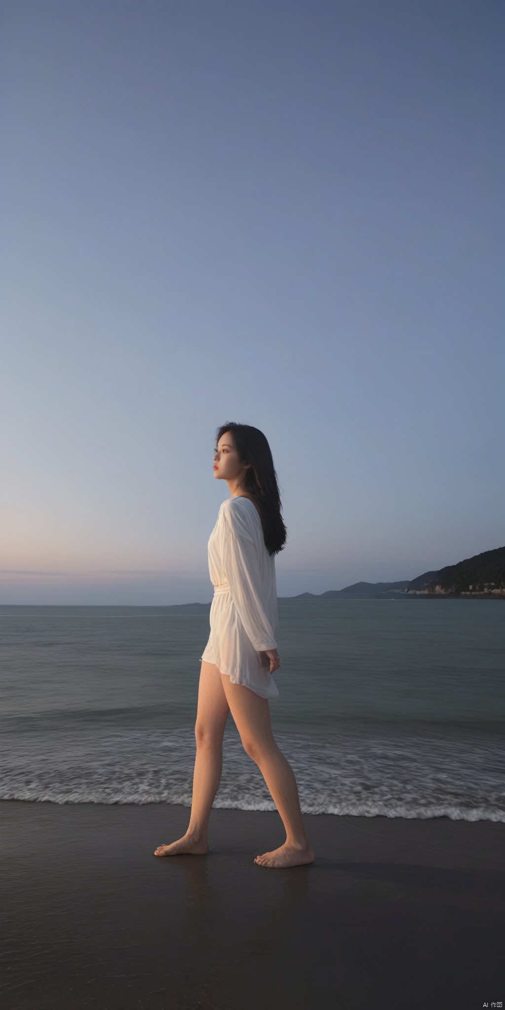 A sexy girl stands by the sea | image created by 贾半仙 | Tensor.Art