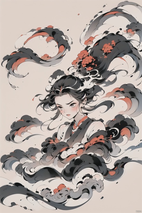 1girl,solo,dragon,中国风,ink wash painting,Ink scattering_Chinese style,\shi shi ruyi\,英姿飒爽,竹萧