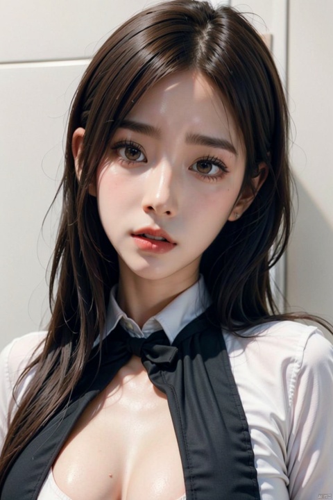  Masterpiece,Ultra HD,Best,(Wallpaper),8K,High Detail Skin,Ultra Detail,High Resolution,Perfect Detail Face,Shining Skin,1Girl,Solo,(Perfect Anatomy),(Perfect Ratio/Perfect Body),Mid Chest,full_shot,,looking at viewer,brown hair,school uniform,jacket,shirt,bangs,white shirt,