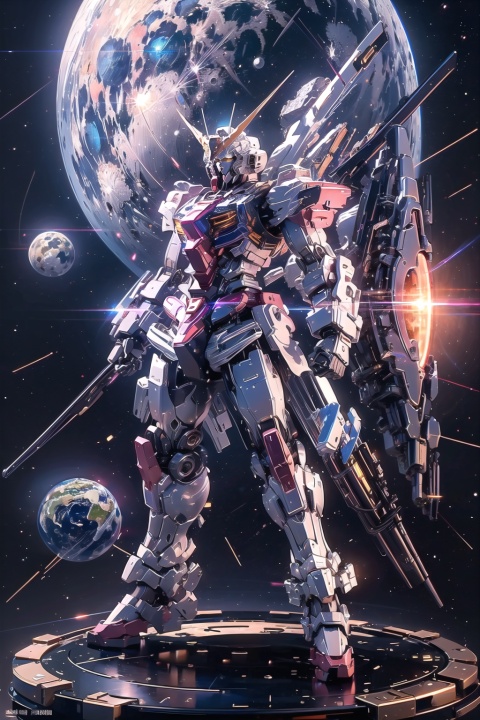 gundam looks at the Earth from space,
Masterpiece, cosmic background, giant planet as background, Moon, perfect, extreme, 3D, high resolution,
High quality, amazing work, masterful work, science fiction, ,zhongfenghua
