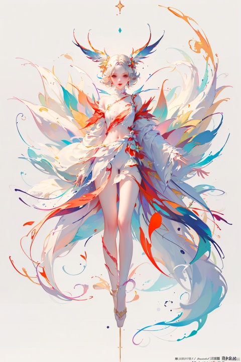  (masterpiece, top quality, best quality, official art, beautiful and aesthetic: 1.2), (1 girl), (full body: 1.3), extreme detailed, (fractal art: 1.3), colorful, break, highest detailed, Red, break, White, break, Yellow, break, Chest, Abdomen, Nine-tailed fox, (whole body: 1.5), WaHaa, bpwc, meiren-red lips