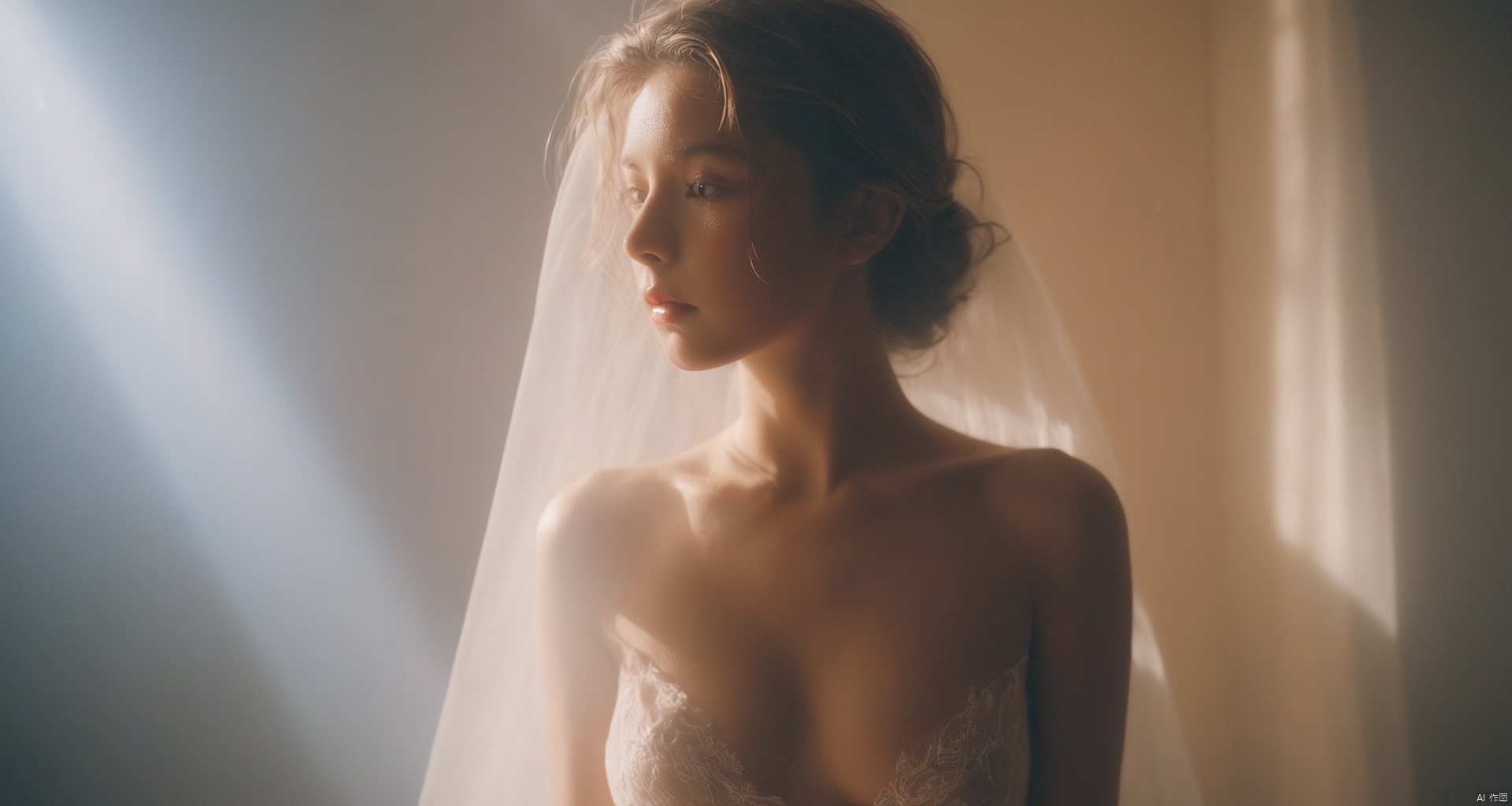  a nude girl close up,tyndall effect,wedding dress,foggy,dark shadow photography,surreal dramatic lighting shadow (lofi, analog),kodak film by Brandon Woelfel Ryan McGinley,
, xxmixgirl, sunlight