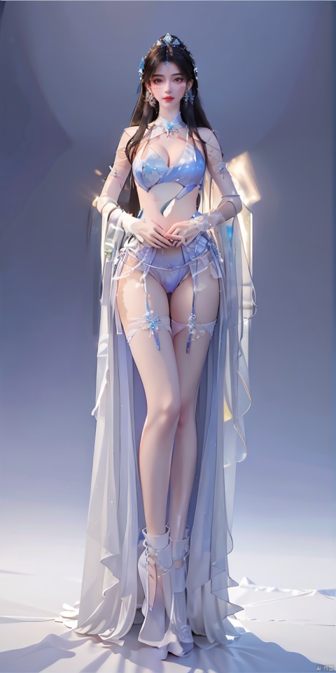  big breasts,long legs,full body,look at viewer,Jade foot,long hair,best quality,red lips,earrings,Open crotch stockings,big Ice Crystal Crown,veil,masturbation,standing,bikini