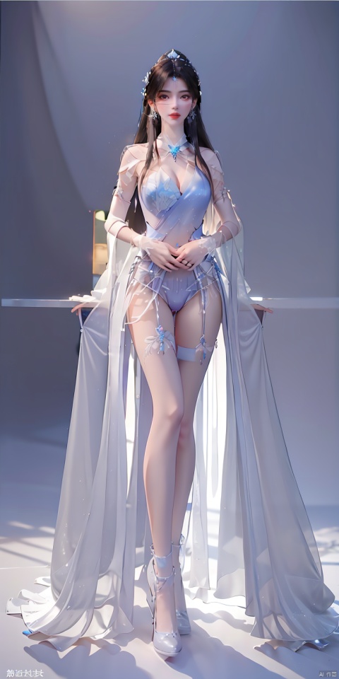  big breasts,long legs,full body,look at viewer,Jade foot,long hair,best quality,red lips,earrings,Open crotch stockings,big Ice Crystal Crown,veil,masturbation,standing,bikini