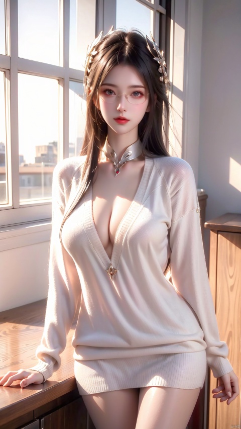  masterpiece, best quality, delicate face, (pretty girl), coat, shirt, skirt, pantyhose, interior, teacher, classroom, chalkboard, smile, glasses, perfect figure, Slim figure,(black hair), big breasts, huge breasts, chest tightness, backlight, ((delicate facial features)), delicate hairstyle, super fine, attention to facial details, ((extreme details)), masterpiece, perfect, first-class, highlights, bright and colorful tones, 3D, high resolution, 1 girl, gorgeously dressed, transparent,(sweater:1.3),tutuhh,white pantyhose, grey dress, white sweater, bsx