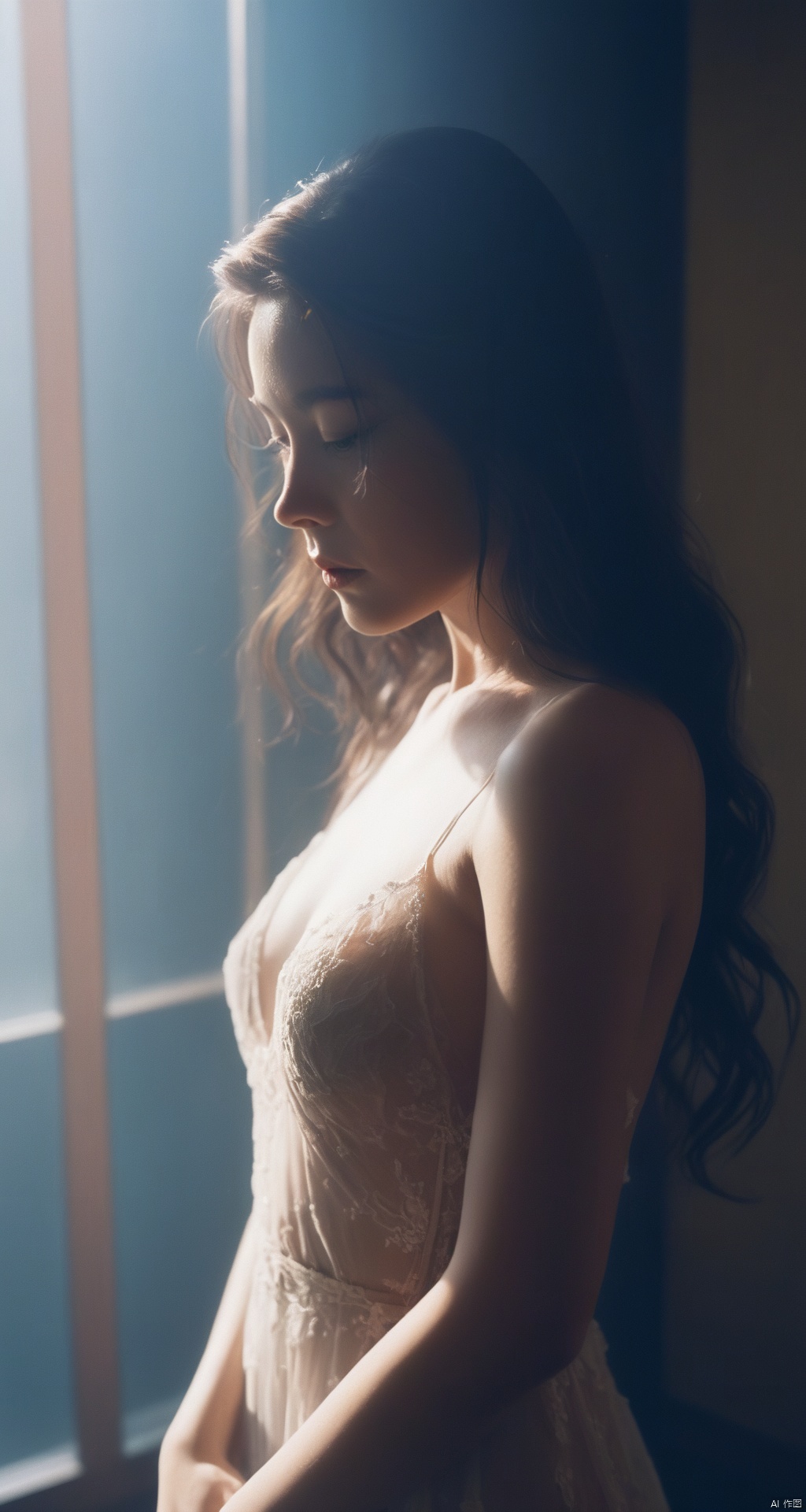  a nude girl close up,tyndall effect,wedding dress,foggy,dark shadow photography,surreal dramatic lighting shadow (lofi, analog),kodak film by Brandon Woelfel Ryan McGinley,
, xxmixgirl, sunlight