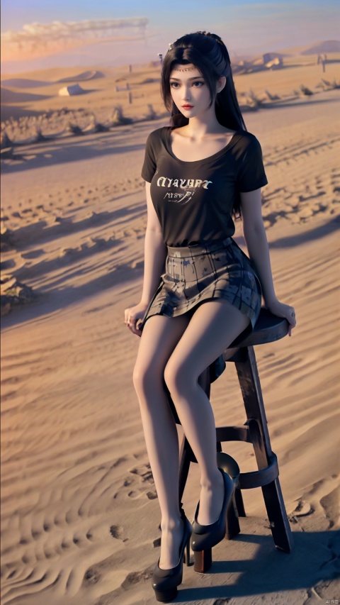  girl, single, long hair, looking at audience, skirt, brown hair, shirt, black hair, brown eyes, sitting, mouth closed, standing, collarbone, full body, white shirt, short sleeve, pantyhose, outdoors, sky, day, miniskirt, black skirt, nail polish, black shoes, blur, high heels, lips, tilted head, blurred background, arm support, pencil skirt, realistic, railing, red lips, peeping abdomen, DSLR, (good construction), ((Midnight, Acura, 8K, Masterpiece: 1.3)), outdoors, full body, long legs, Focalors: 1. 2, perfect body beauty: 1. 4, slender abdomen: 1. 1,,, (Light purple tight T-shirt, short skirt, sitting on stool: 1.2) the (City, Roof 1. 3)), highly fine facial and skin texture, fine eyes, black pantyhose, polka shirt, printed pants, diamond pants, girls, high heels, Toe head,thighs, details