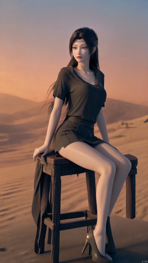  girl, single, long hair, looking at audience, skirt, brown hair, shirt, black hair, brown eyes, sitting, mouth closed, standing, collarbone, full body, white shirt, short sleeve, pantyhose, outdoors, sky, day, miniskirt, black skirt, nail polish, black shoes, blur, high heels, lips, tilted head, blurred background, arm support, pencil skirt, realistic, railing, red lips, peeping abdomen, DSLR, (good construction), ((Midnight, Acura, 8K, Masterpiece: 1.3)), outdoors, full body, long legs, Focalors: 1. 2, perfect body beauty: 1. 4, slender abdomen: 1. 1,,, (Light purple tight T-shirt, short skirt, sitting on stool: 1.2) the (City, Roof 1. 3)), highly fine facial and skin texture, fine eyes, black pantyhose, polka shirt, printed pants, diamond pants, girls, high heels, thighs, details