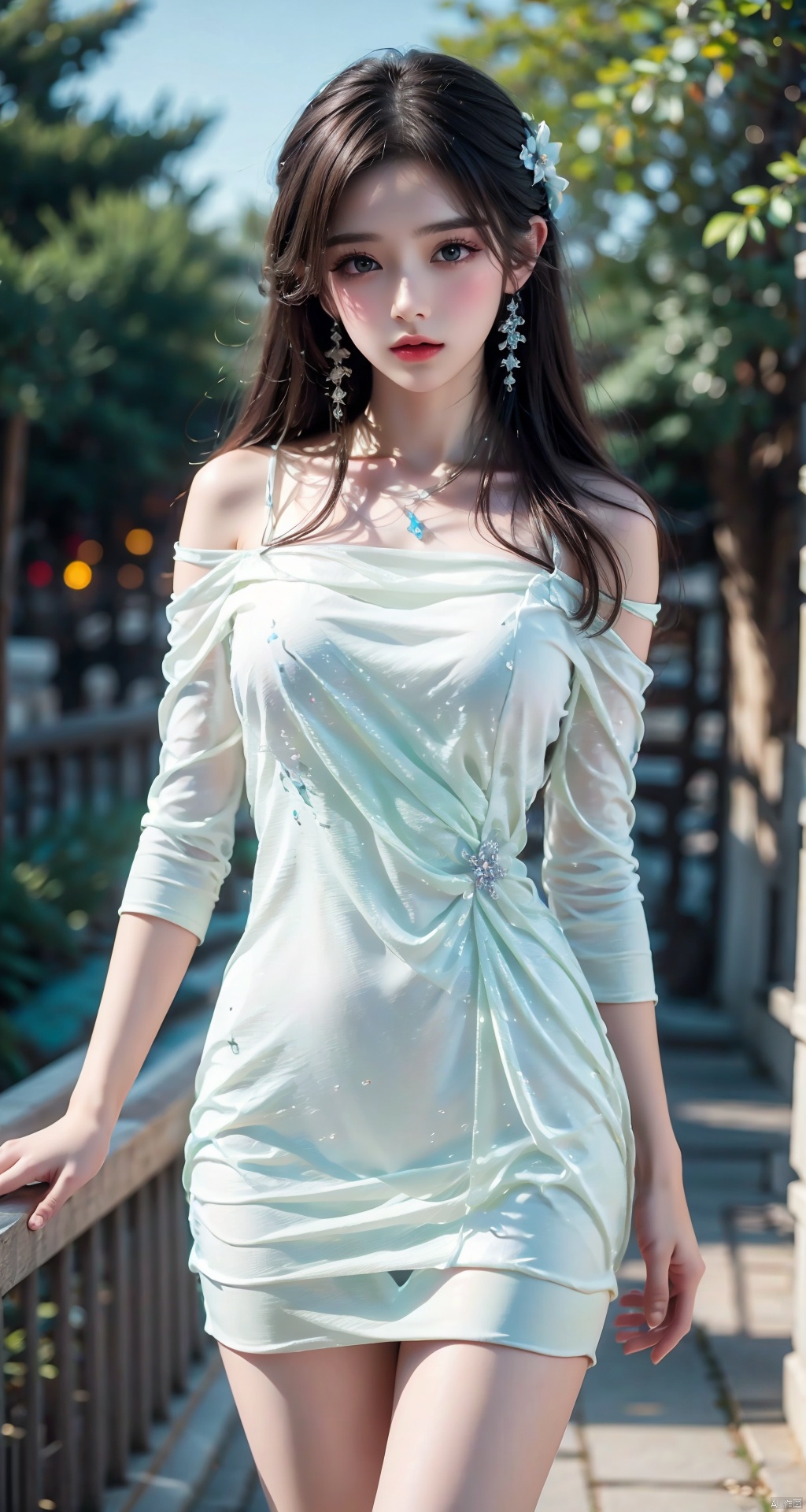  DaoTeGC,white dress,Epic CG masterpiece,hdr,dtm,8K,ultra detailed graphic tension,dynamic poses,stunning colors,3D rendering,surrealism,cinematic lighting effects,realism,00 renderer,super realistic,super vista,HD,DaoTeGC,jewelry,flower,detached sleeves,floating hair,white dress, Hanama wine, midjourney, BJ_Violent_graffiti, yunqing, 30710