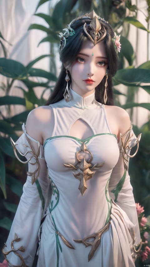  A girl,silk,cocoon,spider web,Solo,Complex Details,Color Differences,Realistic,(Moderate Breath),Off Shoulder,Eightfold Goddess,Pink Long Hair,White Headwear,Hair Above One Eye,Green Eyes,Earrings,Sharp Eyes,Perfect Fit,Choker,Dim Lights,cocoon,transparent,jiBeauty,1girl,flowers,mtianmei,Look at the camera.,flowing skirts,Giant flowers,, pld