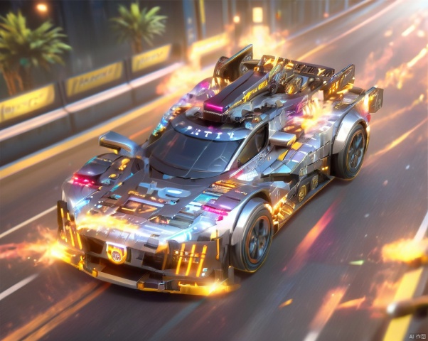 (Silver sports car, Cyberpunk Street track :1.6),expressway,Need for Speed, QQ Speed, Le Mans Racing, Racing Master, ground vehicle, ((masterpiece)), extremely detailed, highly detailed, insanely detailed, street shot! realistic, (((full screen)), Neon car, RPG, ZOTAC, holding a futuristic assault rifle, wielding a futuristic assault rifle,Neon street