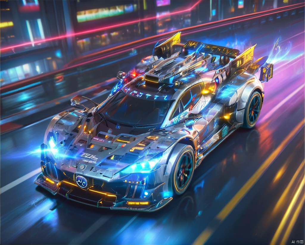 (Silver sports car, Cyberpunk Street track :1.6),expressway,Need for Speed, QQ Speed, Le Mans Racing, Racing Master, ground vehicle, ((masterpiece)), extremely detailed, highly detailed, insanely detailed, street shot! realistic, (((full screen)), Neon car, RPG, ZOTAC, holding a futuristic assault rifle, wielding a futuristic assault rifle,Neon street