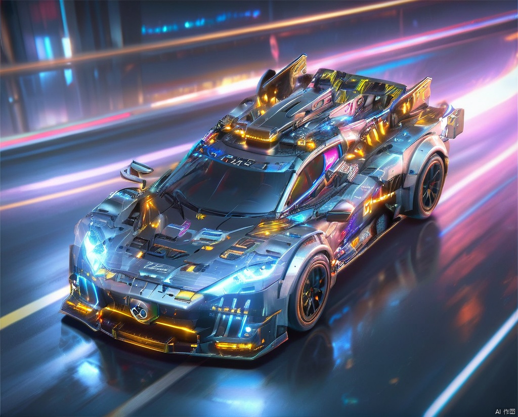 (Silver sports car, Cyberpunk Street track :1.6),expressway,Need for Speed, QQ Speed, Le Mans Racing, Racing Master, ground vehicle, ((masterpiece)), extremely detailed, highly detailed, insanely detailed, street shot! realistic, (((full screen)), Neon car, RPG, ZOTAC, holding a futuristic assault rifle, wielding a futuristic assault rifle,Neon street