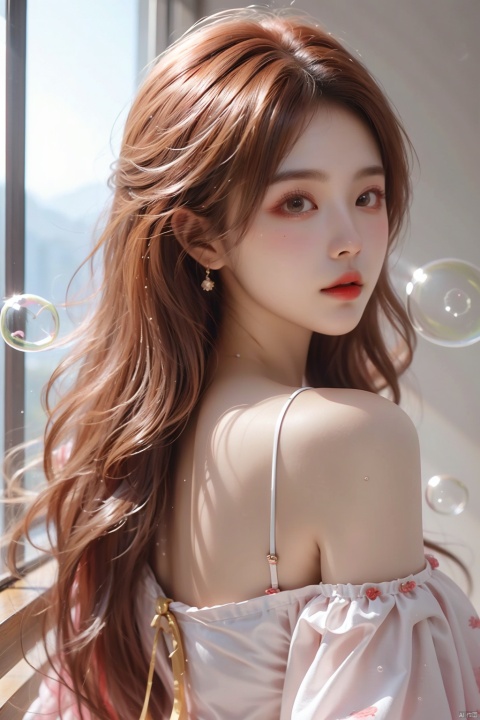 (bubble:1.5), 1girl,solo, (((masterpiece))), (((best quality))), ((ultra-detailed))
Cheongsam, bare shoulder, exposed upper part of the back, depth of field, (\meng ze\)