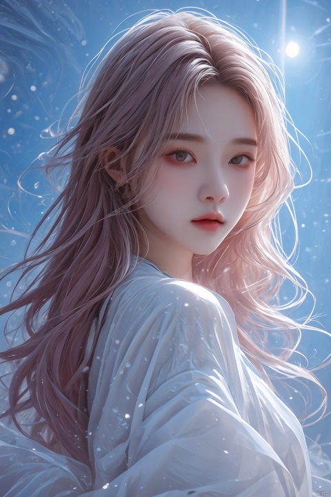  (pink hair:1.5),(bubble:1.5),High detailed, masterpiece, Cowboy lens, A girl, solo, female focus:1.4, bangs, Medium chest, Gray hair: 1.4, long hair, White kimono, Hold a sword, Scabbard, Blue energy vortex, Blue light painting, fine gloss, Architecture, Ancient Chinese architecture, Night：1.3, Starry sky, Full moon, Film and television style, ray tracing, motion blur, Depth of field, sparkle, Surrealism, Conceptual art, reflection light, UHD, 8K, best quality, textured skin, 1080P, ccurate, (\meng ze\)