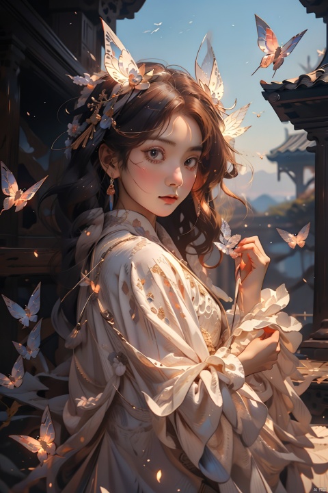 quality, 8K, extremely complex details, 1girl, lolita, careful eyes, looking_at_viewer, butterfly, HUBG_Beauty_Girl, HUBG_Rococo_Style(loanword), sd mai, (\shen ming shao nv\), , nai3