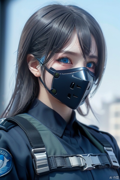  (UHQ, 8k, high resolution), Create a character design for a skilled military operative named Captain Steelhawk, Picture them in a tactical, dark-gray uniform with a concealed face behind a high-tech mask featuring piercing blue eyes